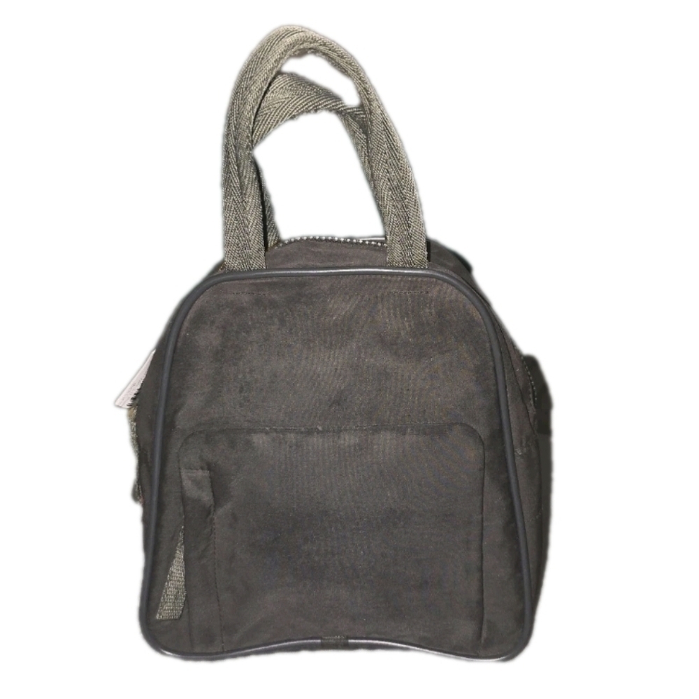 Stylish Small Vintage Authentic Prada Black & Gray With Red Accent Nylon Handbag